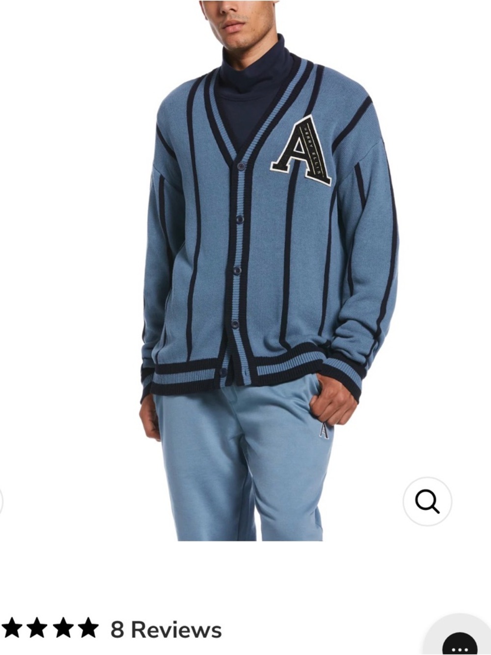 Perry Ellis Blue pinstripe Striped Cardigan with 'A' Patch